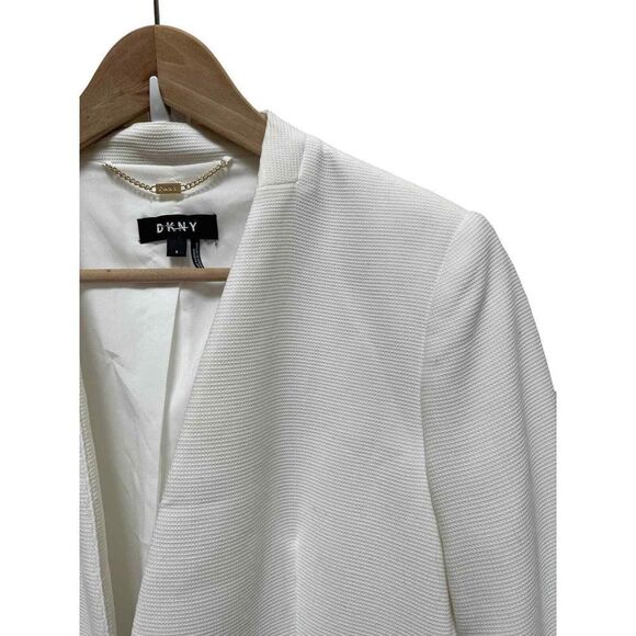 DKNY Ivory Textured One Button Closure Pocket Collarless Blazer Size 6 Small - Picture 4 of 13